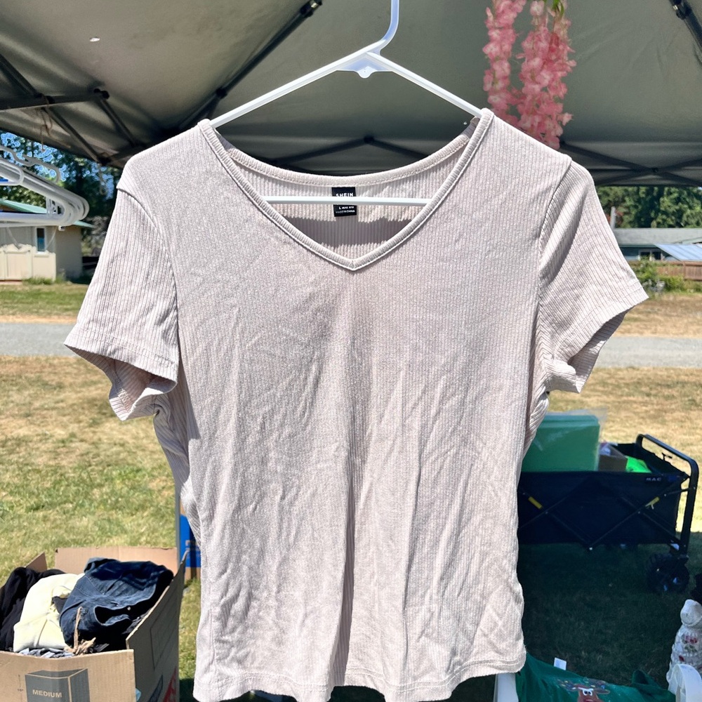 SHEIN tan Fitted Short Sleeve Tee